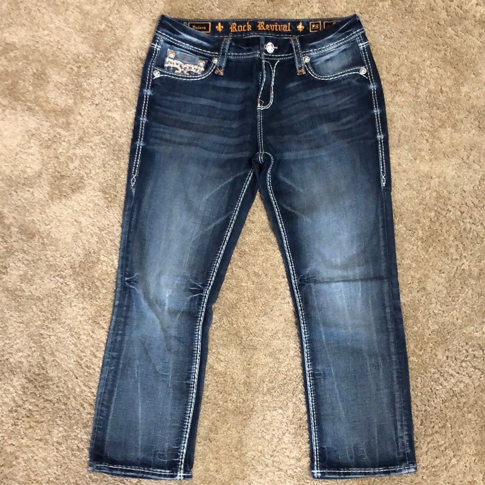 Rock Revival mid rise curvy crop dark jeans